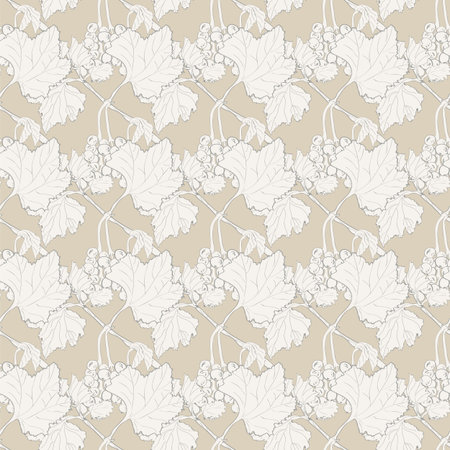 Seamless ornament made ie duplicate currant branches with leaves and berries. Vector illustration.のイラスト素材