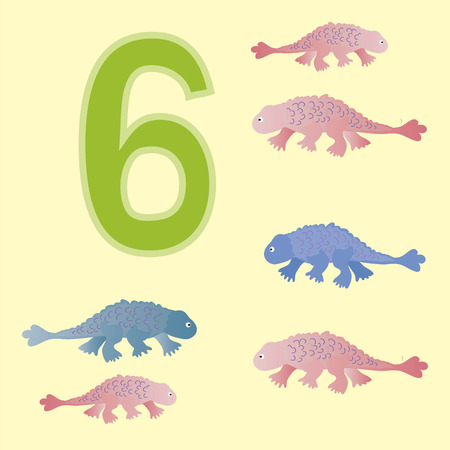 Poster for initial numeracy skills. Number six.Next to the number six dinosaurs.のイラスト素材