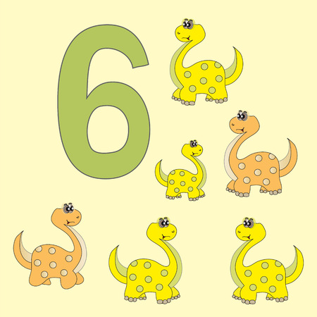Poster for initial numeracy skills. Number six.Next to the number six dinosaurs.のイラスト素材