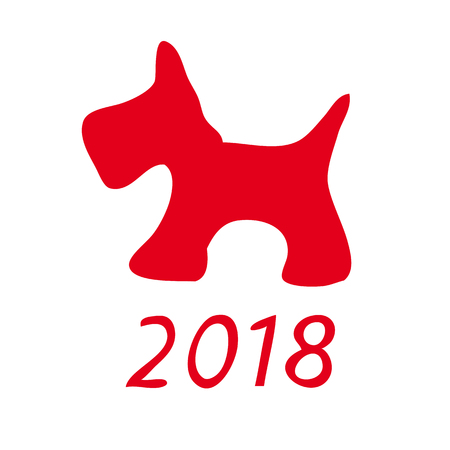 A picture of a dog. Schematic representation of red dog on white background as a symbol of the new 2018. Vector illustration.のイラスト素材