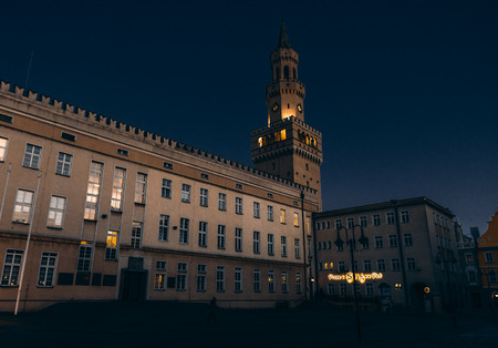 Town Hall Opole at night, yellow lightsのeditorial素材