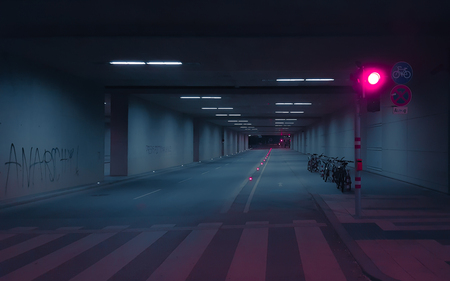 Underground tunnel, blade runner colors, modern, cyberpunkのeditorial素材