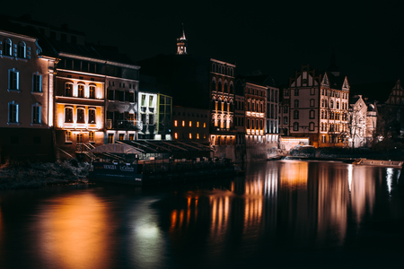 Opole by night next to the river, opolish veniceのeditorial素材