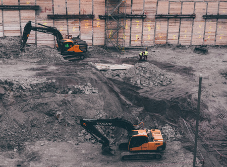 building construction machines in the pitのeditorial素材