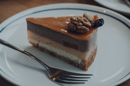 Chocolate caramel nut cake, restaurantの写真素材