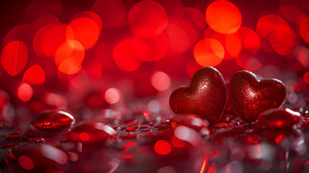 Valentine's day background with red hearts and bokeh lightsの素材