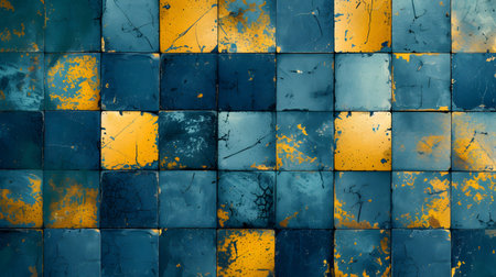 Abstract background of blue and yellow mosaic tiles. 3d rendering.の素材