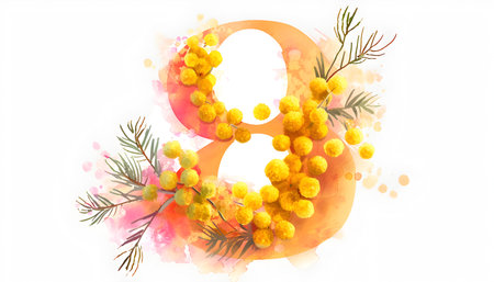 8 March International Womens Day. Greeting card with mimosa flowers.の素材