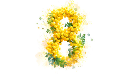 8 March International Women's Day Greeting Card with mimosa flowers.の素材