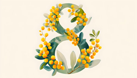 8 march greeting card with mimosa flowers. International Women's Day.の素材