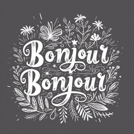 Bonjour Bonjour hand drawn lettering. Vector illustration.の素材