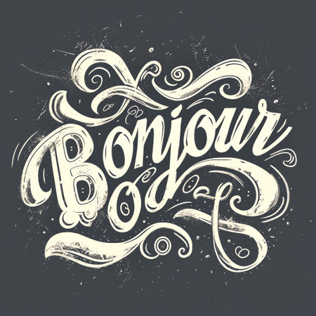 Bonjour hand drawn lettering. Vector illustration for your designの素材