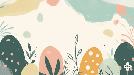 Easter background with hand drawn eggs and floral elements. Vector illustration.の素材