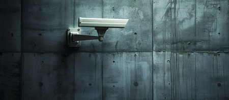 CCTV security camera on a concrete wall, 3d rendering.の素材