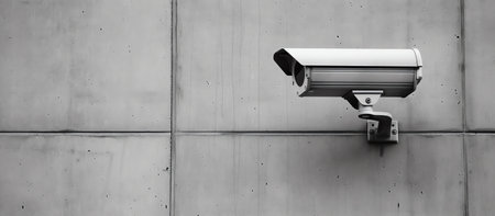CCTV security camera or surveillance system on a building wall, panoramaの素材