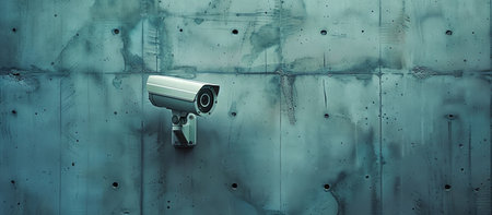CCTV security camera on old metal wall. 3D illustration.の素材