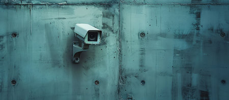 CCTV security camera on the wall of the building. Security system concept.の素材