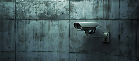 CCTV security camera on concrete wall. 3D Rendering.の素材