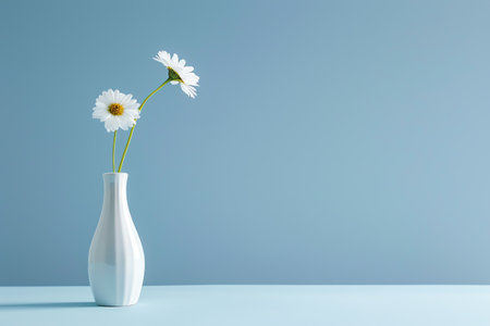 White daisies in vase on blue background. 3d renderingの素材