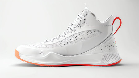 White sneakers with red laces on a white background. 3d renderingの素材