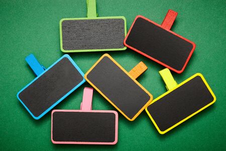 colorful labels on the green backgroundの写真素材