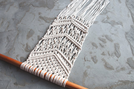Hand made natural cotton macrame decoration, Wall panel in Boho style made of cotton threads