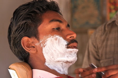 NIMAJ BAGH, INDIA Ð FEBRUARY 28: An unidentified man inside the village of Nimaj Bagh, Rajasthan, Northern India on FEBRUARY 28, 2012. The village has just been opened up to boutique tourism.のeditorial素材