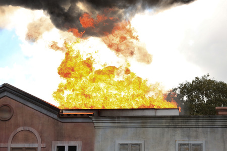 Residential House on Fireの写真素材