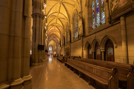 SYDNEY, AUSTRALIA â OCTOBER 19 2014: St Mary's Cathedral, Sydney from the exterior. The Metropolitan Cathedral of St Mary is the cathedral church of the Roman Catholic Archdiocese of Sydney and the seat of the Archbishop of Sydney.のeditorial素材