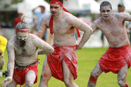 Sydney, Australia, February 19, 2012: Aboriginal dancer performs at the Audley Weir in the Royal National Park in Australia.のeditorial素材