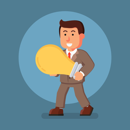 businessman carrying light bulb, idea in hand flat art illustrationのイラスト素材