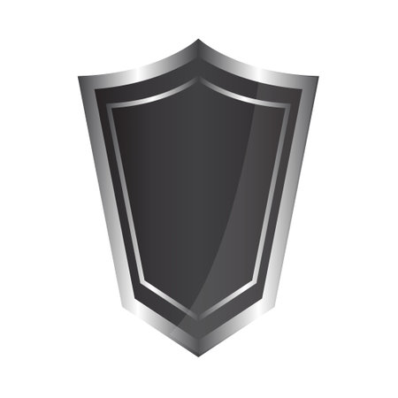 silver framed black shining shield isolated in white, company shield vector illustrationのイラスト素材