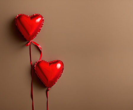 Valentine's day background with red heart-shaped balloonsの写真素材