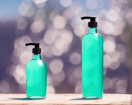 Cosmetic bottle on bokeh background. 3d rendering.の写真素材