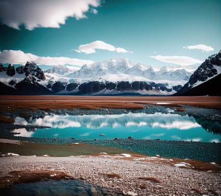 Beautiful mountain lake in Cordillera Huayhuash, Peruの写真素材