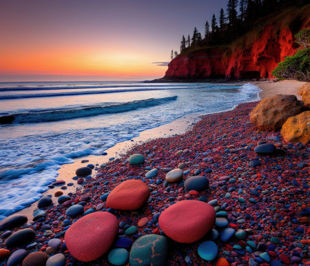Sunset on the beach of the Pacific Ocean, Oregon, USAの写真素材