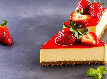 Strawberry cheesecake with fresh strawberries. Selective focus.の写真素材