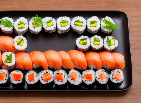 Japanese food restaurant, sushi maki gunkan roll platter setの写真素材