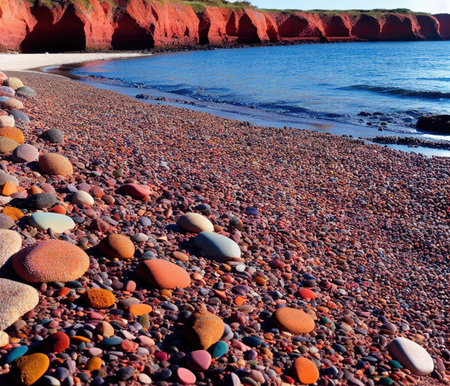 Colourful pebbles on the beach in Algarve, Portugalの写真素材