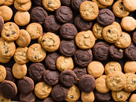 Chocolate chip cookies background. Chocolate chip cookies. Top view.
