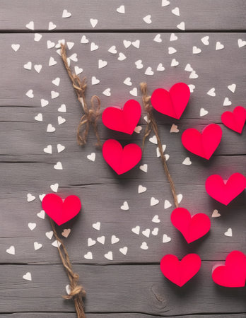 Red hearts on wooden background, valentine's day concept.の写真素材