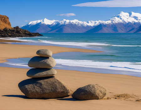 Pile of stones on the beach in Patagonia, Chile