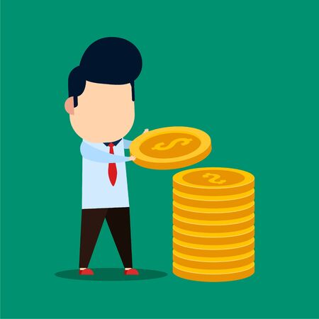 entrepreneurs pile up coins, investment, savings concept illustrationのイラスト素材