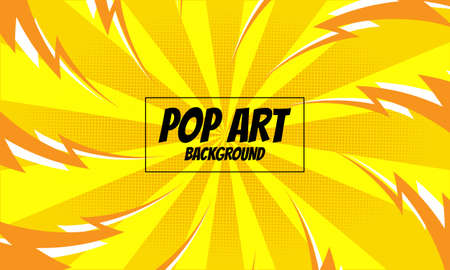 Pop art yellow lightning comics book cartoon magazine cover. Vector halftone illustration. Vintage backdrop for comic superhero text, speech bubble, messageのイラスト素材