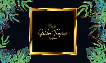 Golden Tropical Leaves background,can use for wedding invitation, cover book, card vector illustrationのイラスト素材