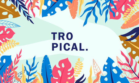 Colorful tropical background with hand drawn leaves vector illustration