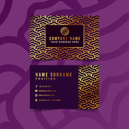 Modern Geometric Business Card with Geometric Golden Pattern. Vector Templateのイラスト素材