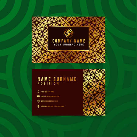 Modern Geometric Business Card with Geometric Golden Pattern. Vector Templateのイラスト素材