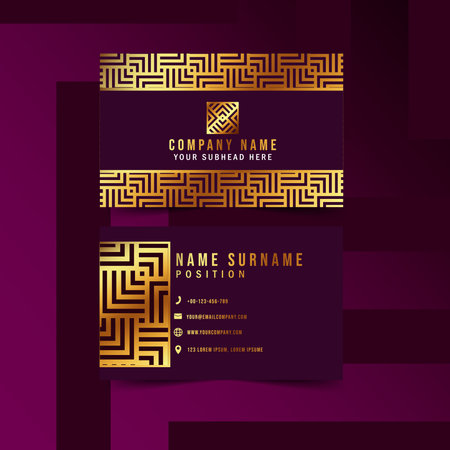 Modern Geometric Business Card with Geometric Golden Pattern. Vector Templateのイラスト素材