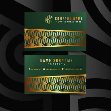 Modern Geometric Business Card with Geometric Golden Pattern. Vector Templateのイラスト素材